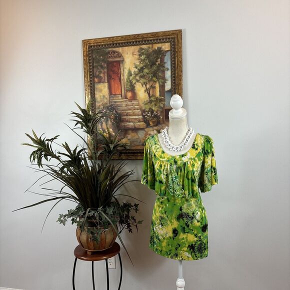 CATO Women Blouse 18-20W Short Sleeve Pullover Round Neck Green - Picture 1 of 10